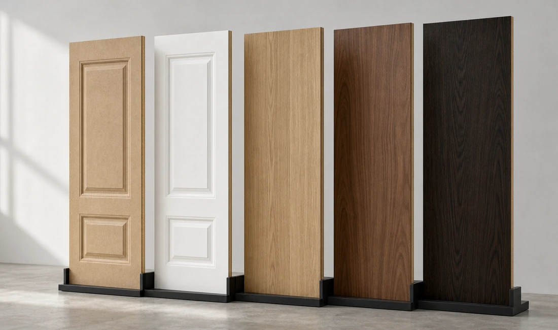Door skin samples in various materials and textures