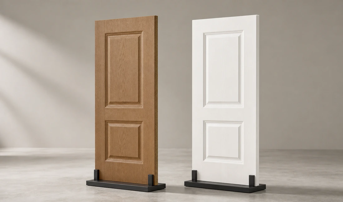 Door skin samples in various materials and textures