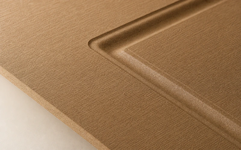 Molded door skin surface with embossed pattern detail