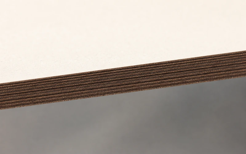 HPL laminate edge showing multiple kraft paper layers