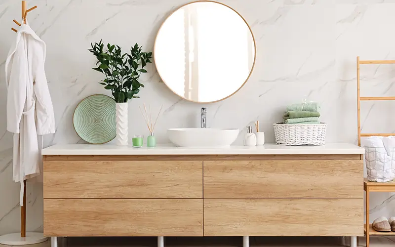 Green MDF used in moisture prone bathroom vanity installation