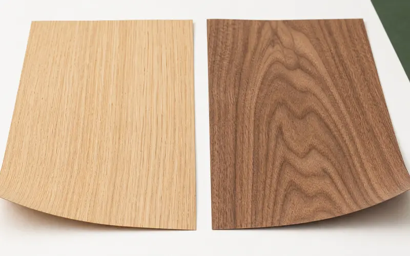 Wood veneer grain patterns straight and figured close up